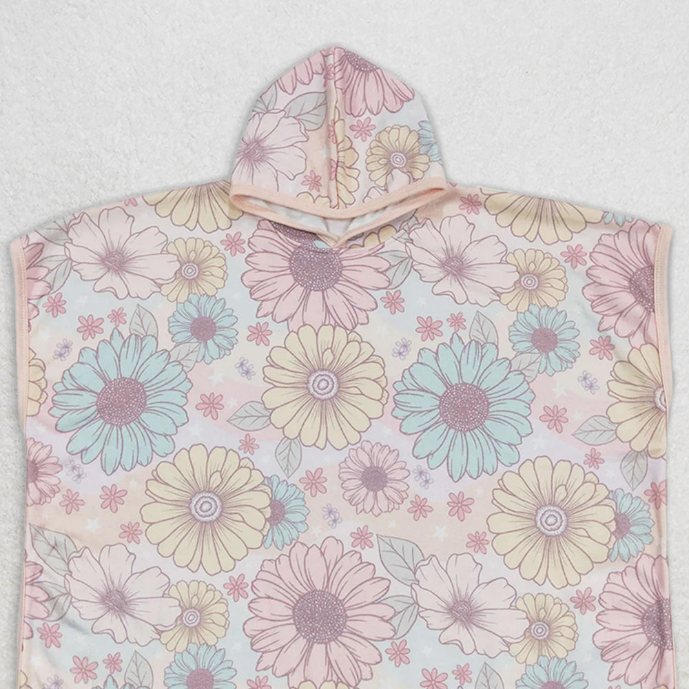 S0327 RTS NO MOQ Baby Kids Children Pink Flowers Terry Swim Towel Cover Ups