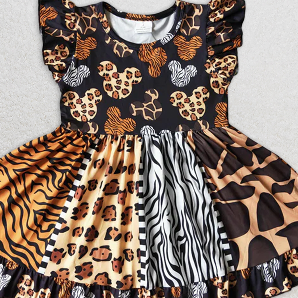7.18 D8-30 RTS NO MOQ Baby Girls Summer Dress baby girls Halloween dress over knee Leopard print clothes flying sleeve