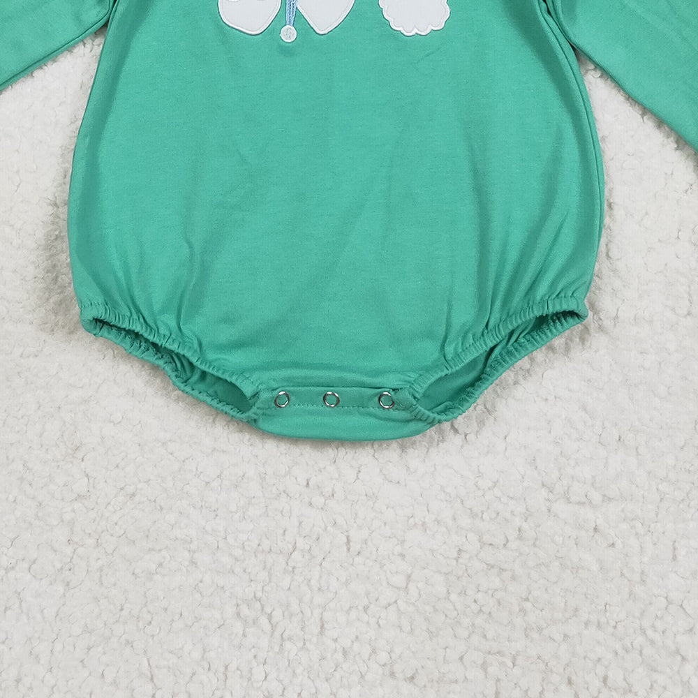 RTS NO MOQ (In stock)LR2412 Baby Boys Winter Rompers Embroidery Santa Baby Boys Green Christmas Rompers