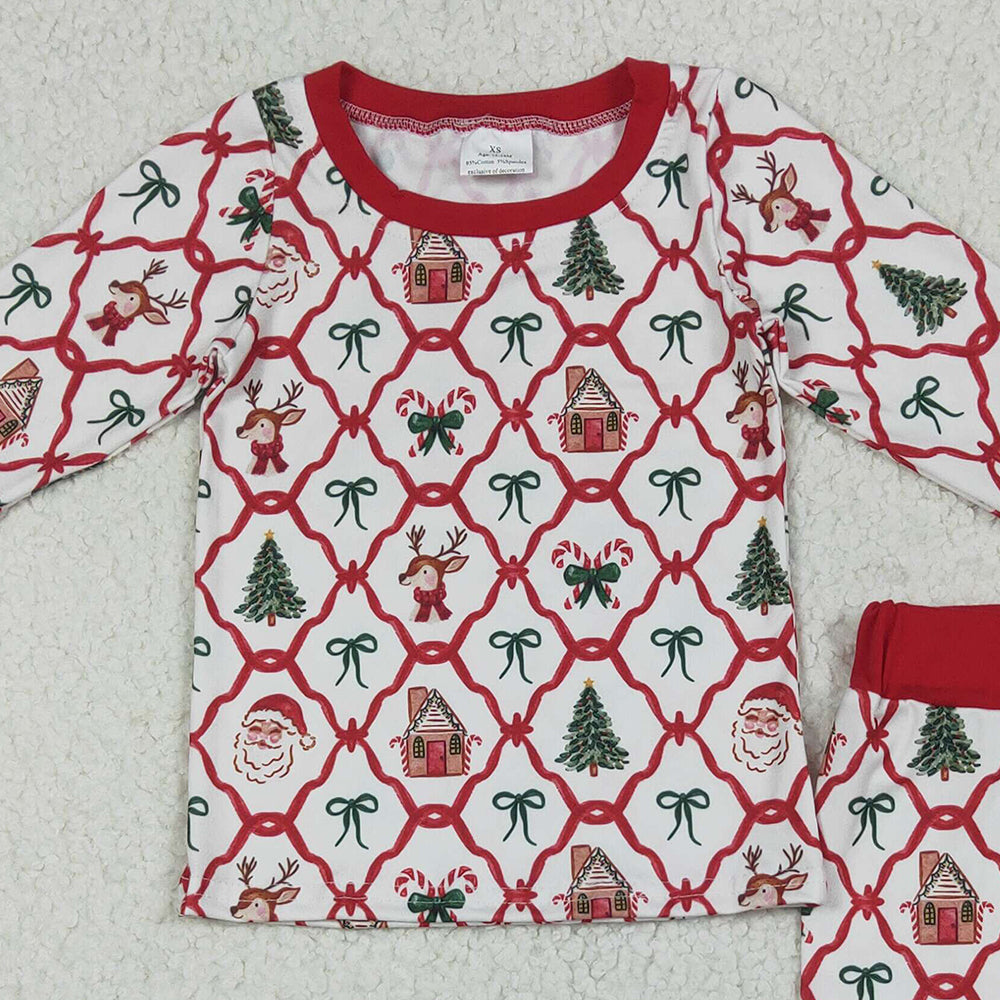 8.18 GLP2391 RTS NO MOQ Baby Girls Winter Outfits Baby Girls Long Sleeves Bows Gingerbread Plaid Top Pant Pajamas Set