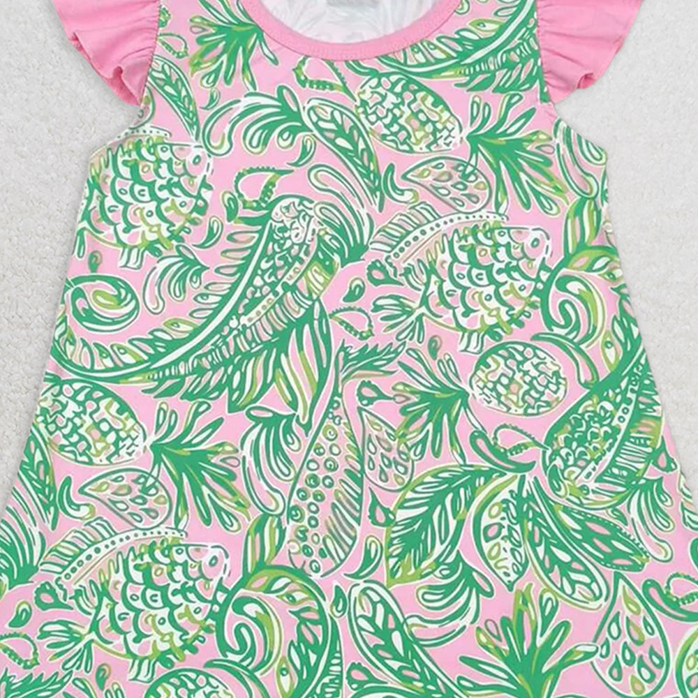 GT0561 RTS NO MOQ Baby Girls Summer Tops Baby Girls Hot Pink Gren Fish Peart Tunic Top