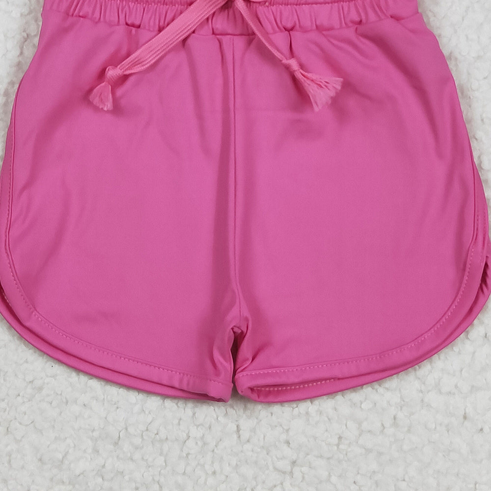 8.25 SS0503 RTS NO MOQ Baby Girls Summer Yoga Shorts Baby Girls Hot Pink Belt Yoga Shorts Bottoms
