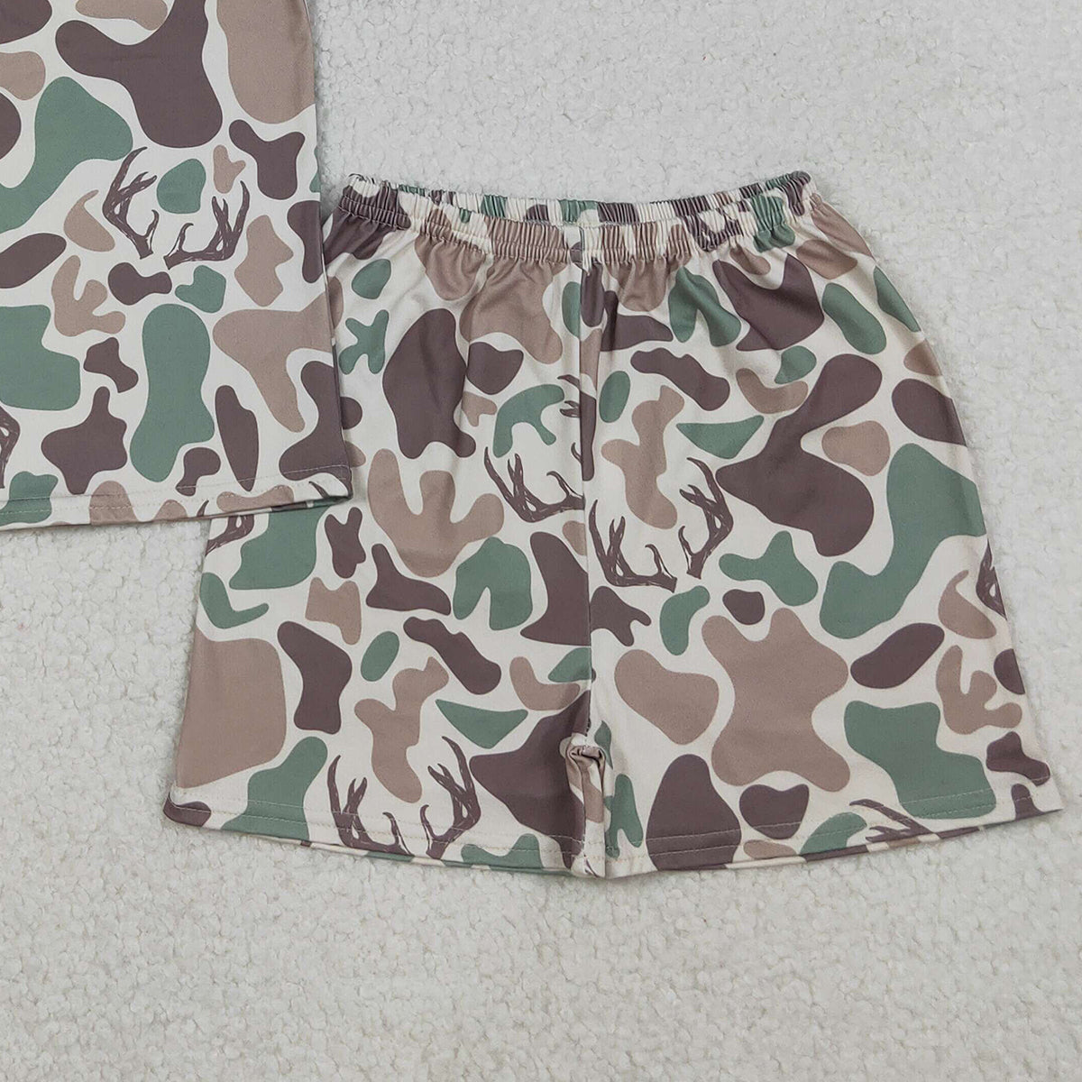 10.18 RTS NO MOQ (In stock)GSSO2708 Baby Boys Winter Outfits Baby Girls Green Brown Deer Camo Top Shorts Hunting Pajamas Sets