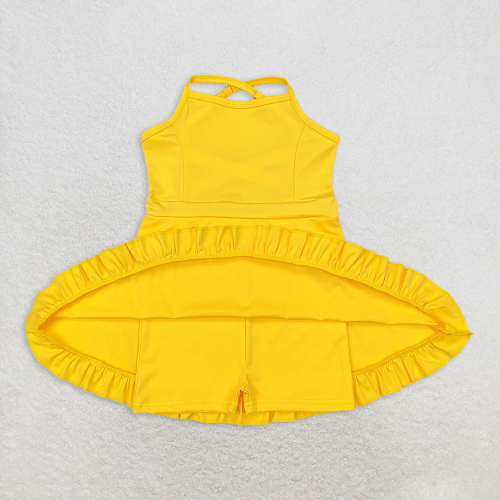 USA Shop (in stock)S0455 Baby Girls Summer Swimsuits Yellow straps ruffle baby girls summer active wear