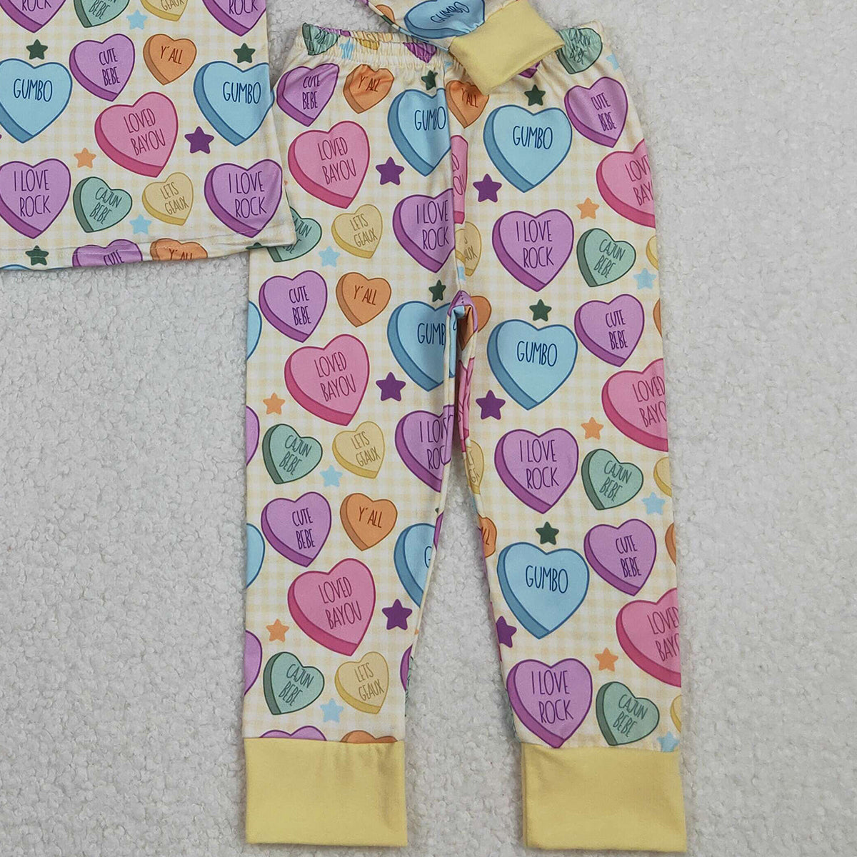 11.3 RTS NO MOQ (In stock)GLP2981 Baby Girls Colorful Hearts Stars Top Pant Valentine Pajamas Sets