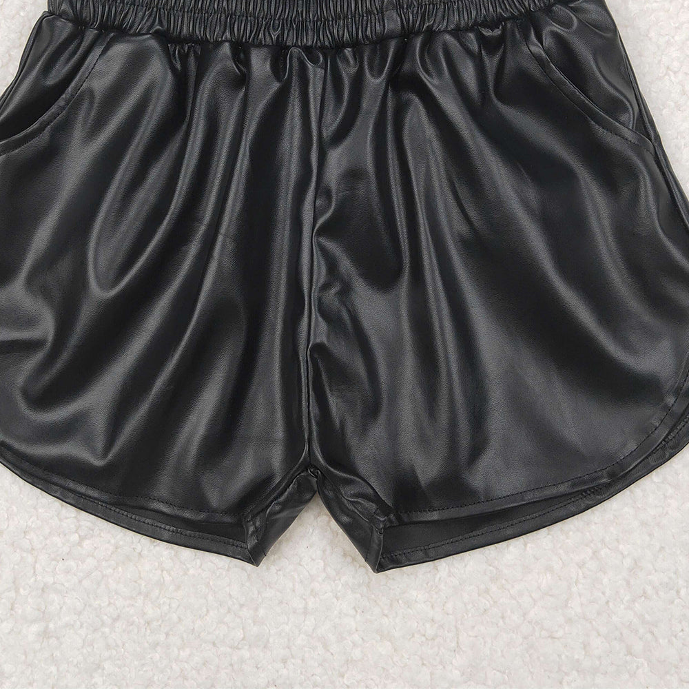 USA Shop (in stock)SS0413 RTS NO MOQ Baby Girls Summer Pants Black elastic waist kids girls summer shorts
