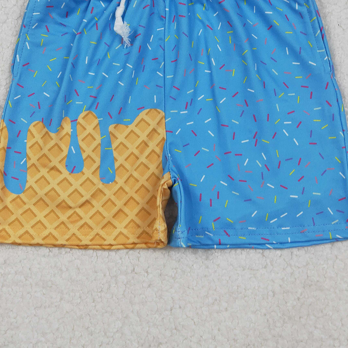 10.30 RTS NO MOQ (In stock)SS0619 Baby Girls Blue Ice Cream Drip Summer Shorts Bottoms
