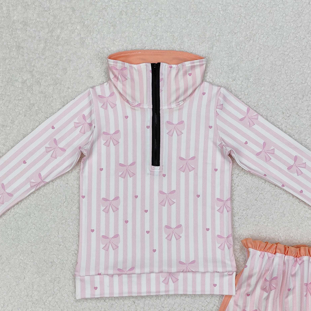 GLD1004Kids Girls Pink Stripe Pullover Skirt Clothing Set Comfortable Soft Polyester Outfit for Children