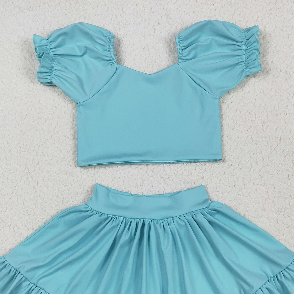 7.19 GSD2101 RTS NO MOQ Baby Girls Yoga Outfits Baby Girls Aqua Yoga Shirt Skirt Active Wear Clothes Sets