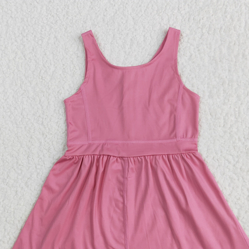 7.01 SR3024 RTS NO MOQ Baby Girls Summer JumpsuitsBaby Girls Pink Sleeveless Yoga Jumpsuits