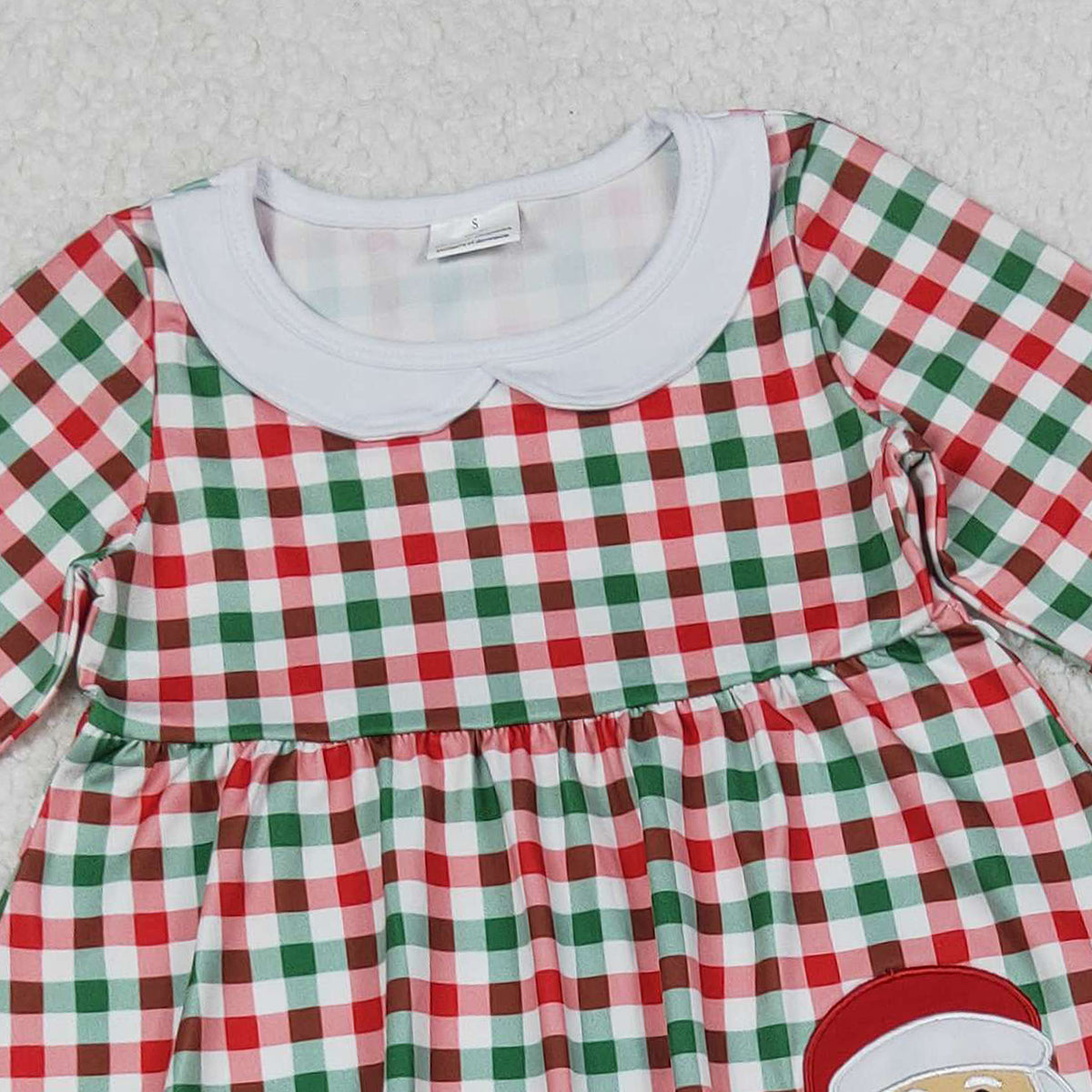 10.13 RTS NO MOQ (In stock)GLP2530 Embroidery Santa Baby Girls Green Red Checked Tunic Ruffle Pant Christmas Clothes Set