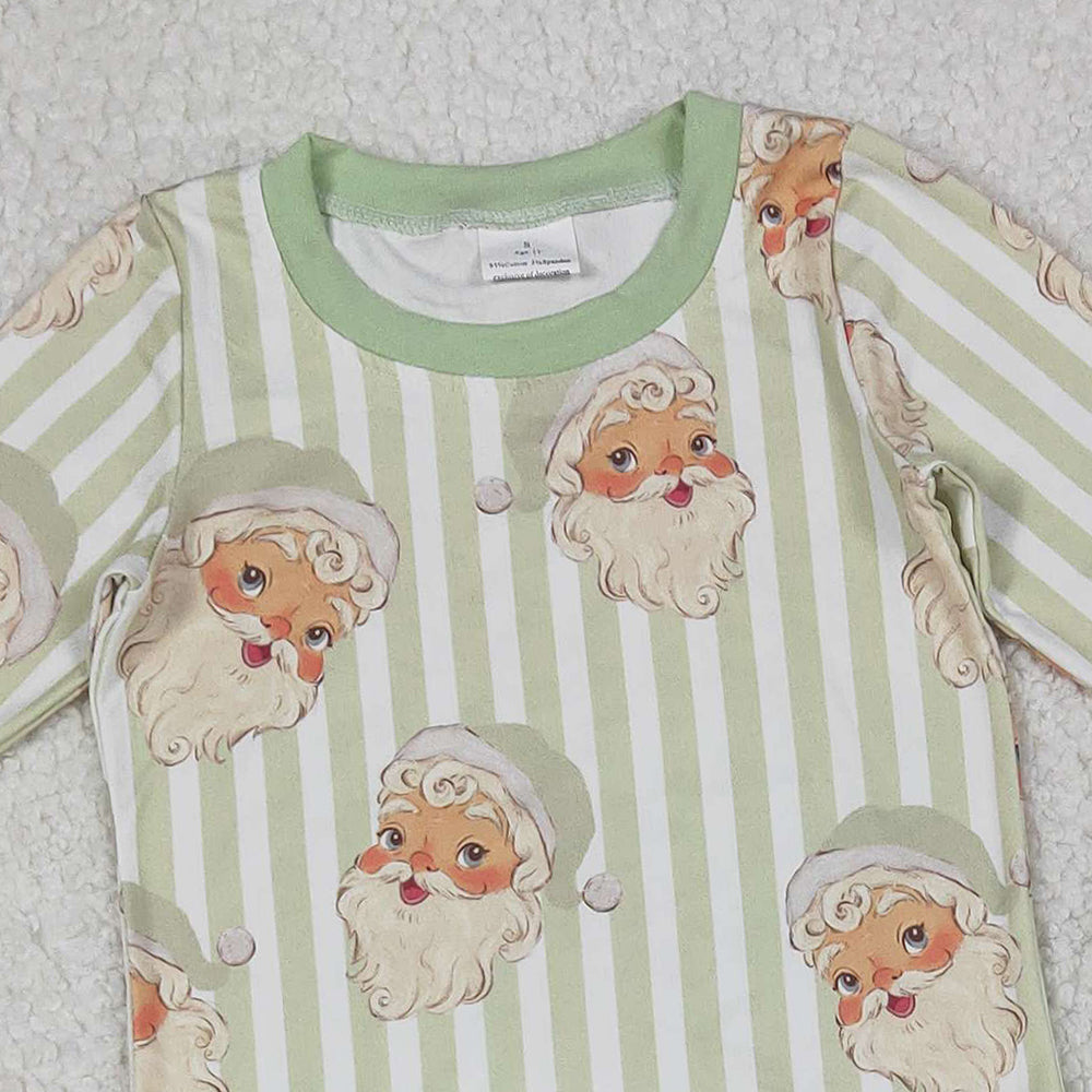 10.1 RTS NO MOQ (In stock)BLP1074 Baby Boys Winter Outfits Baby Boys Green Stripe Santa Top Pockets Pants Christmas Clothes Sets
