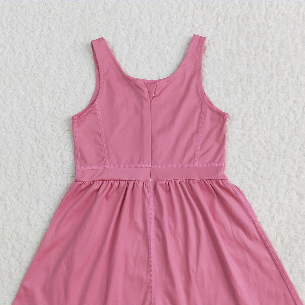 7.01 SR3024 RTS NO MOQ Baby Girls Summer JumpsuitsBaby Girls Pink Sleeveless Yoga Jumpsuits