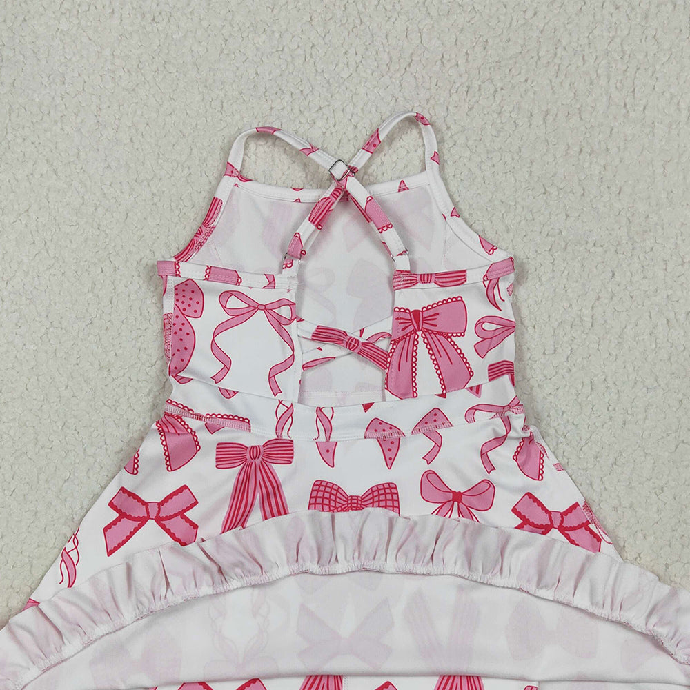 8.19 USA Shop (in stock)GSD2564 Baby Girls Summer Yoga Dress Baby Girls Strap Hot Pink Bows Plaid Activity Wear Yoga Knee Length Dresses