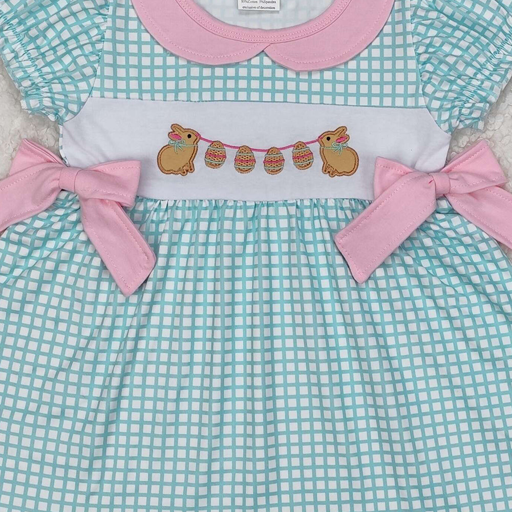 GSSO1882Girls Plaid Bunny Eggs Tunic Ruffle Shorts Outfit Easter Themed Clothing Set for Kids