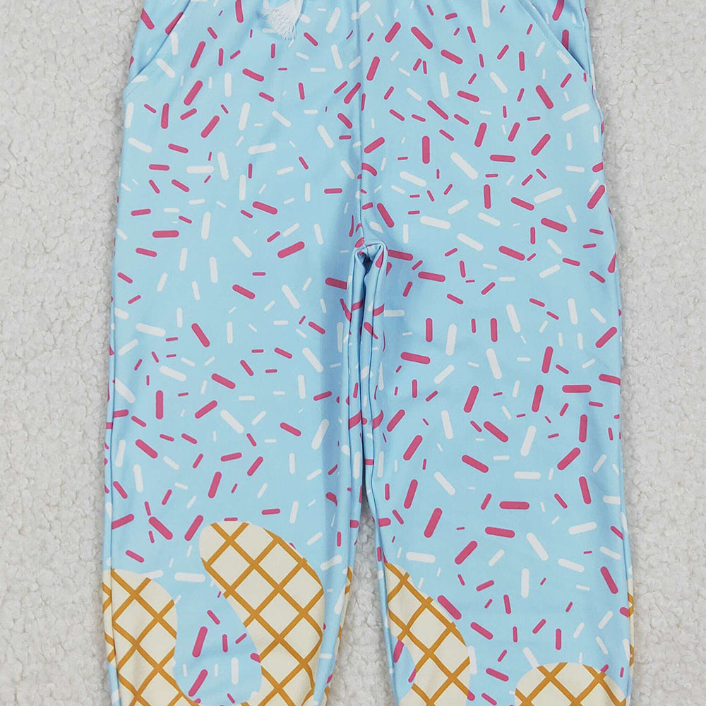 RTS NO MOQ (In stock)P0814 Baby Girls Pants Blue Drip Team Pockets Yoga Active Pants