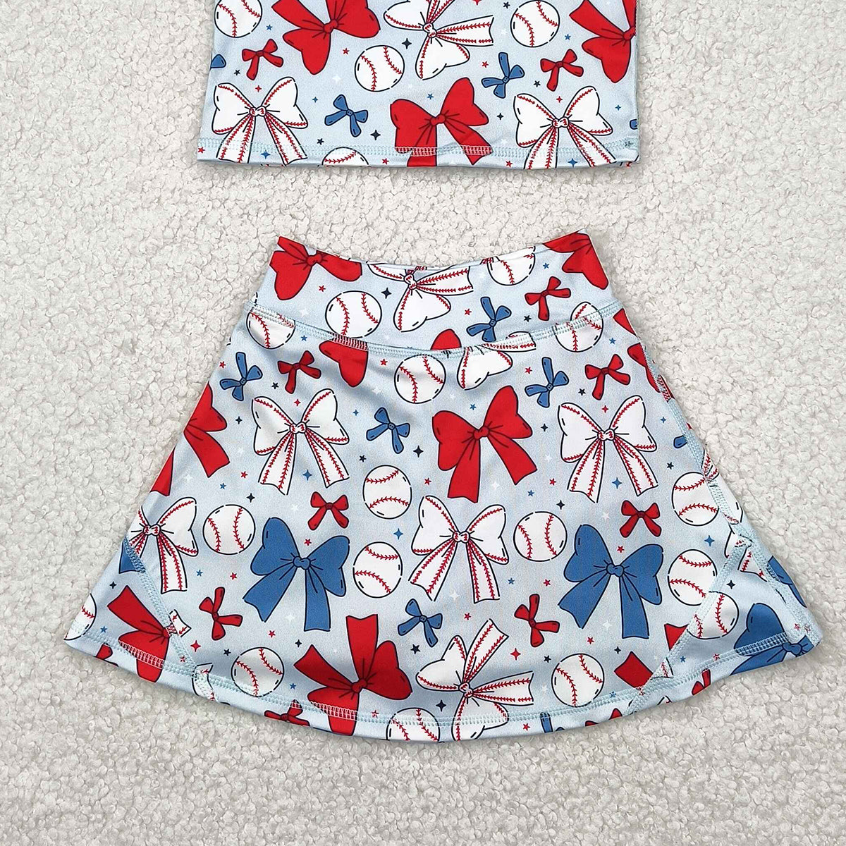 5.15 GSD2151 RTS NO MOQ Baby Girls Yoga Outfits Sleeveless baseball red blue bow kids girls active wear set