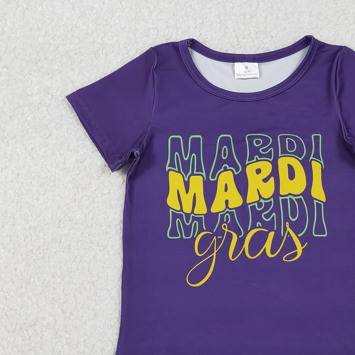 10.23 RTS NO MOQ (In stock)GT1253 Baby Girls Summer Tops Baby Girls Purple Short Sleeve Mardigras Tee Shirts Top