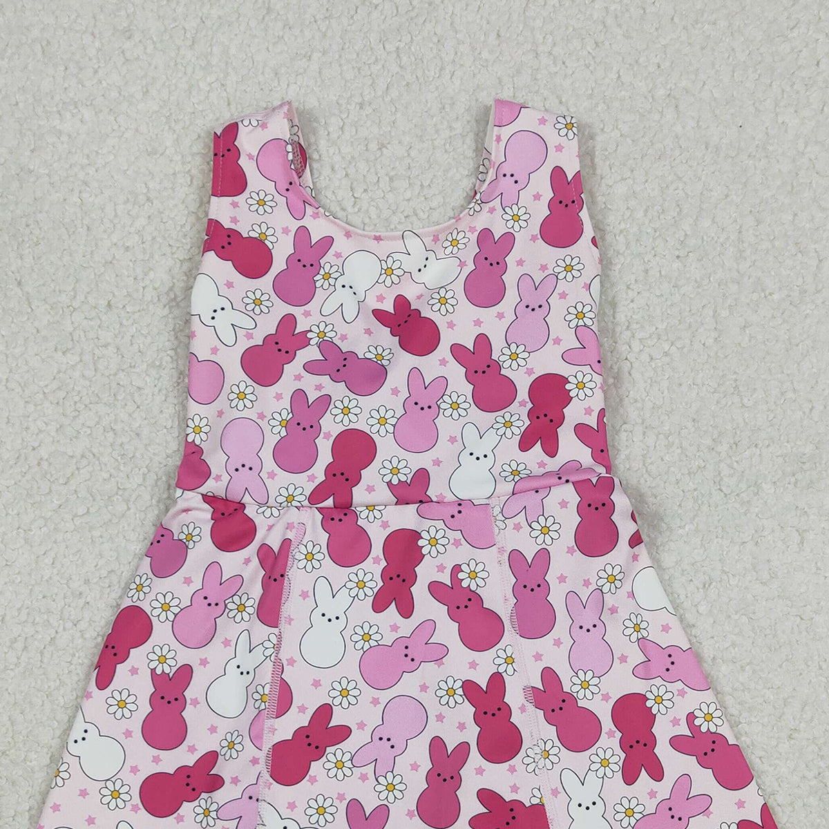 12.20 RTS NO MOQ (In stock)GSD3053 Baby Girls Sleeveless Pink Rabbits Daisy Easter Yoga Shorts Knee Length Dresses