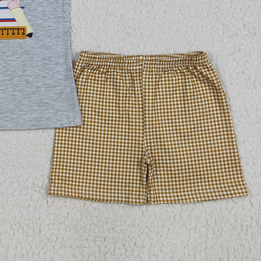 8.13 BSSO1281 RTS NO MOQ Baby Boys Summer Boys Outfits Embroidery Baby Boys Apple Back To School Books Shirt Shorts Sets