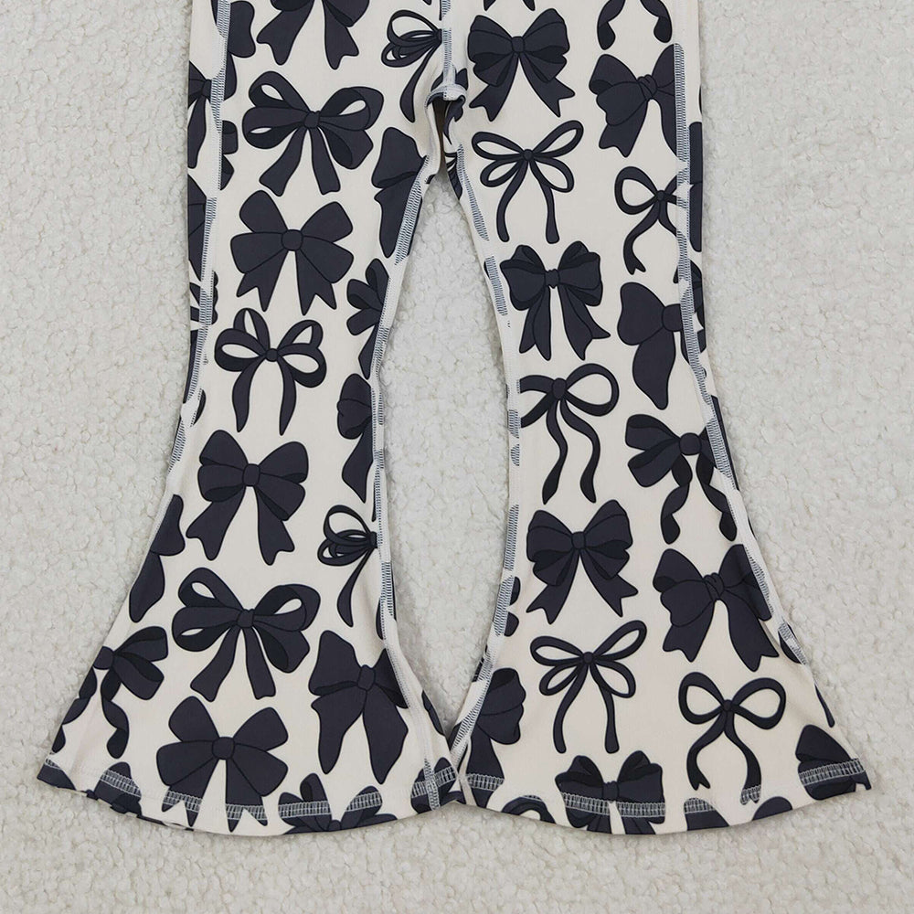 RTS NO MOQ (In stock)P0775 Baby Girls Pants Black Bows Bell Bottom Yoga Pants