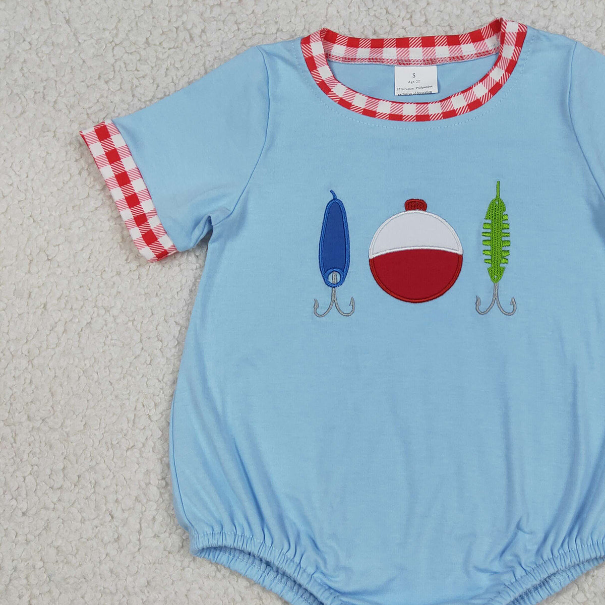 4.14 SR3577 RTS NO MOQ (In stock)Short sleeves fishing lure embroidery baby boy romper