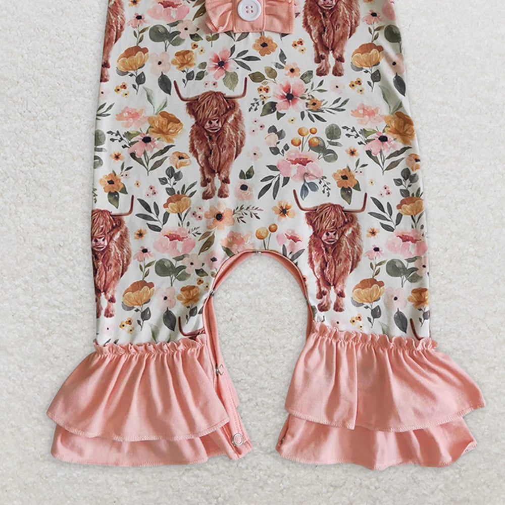 USA Shop (in stock) SR0010 Baby Girls Summer Rompers Baby girls western highland cow print romper