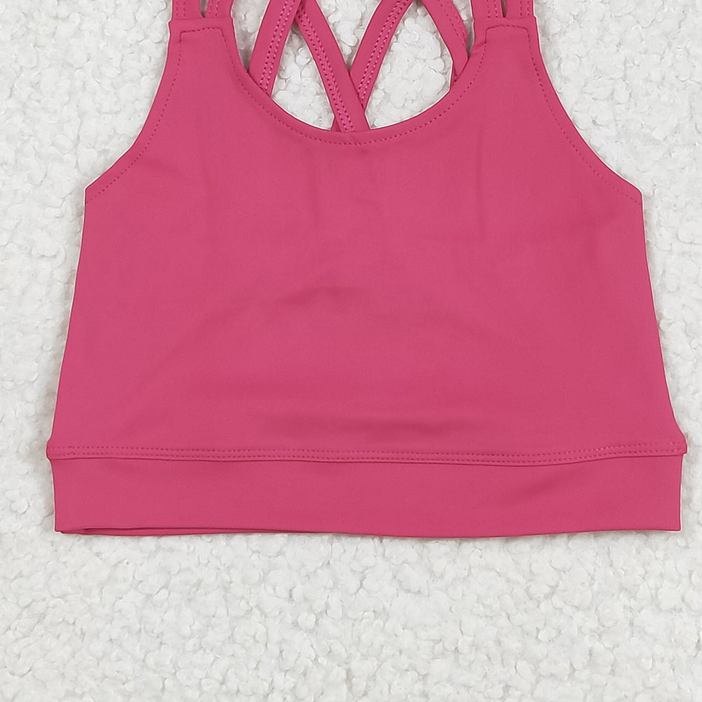 7.05 GT1010RTS NO MOQ Baby Girls Summer Yoga Tops Baby Girls Hot Pink Strap Yoga Vest Top