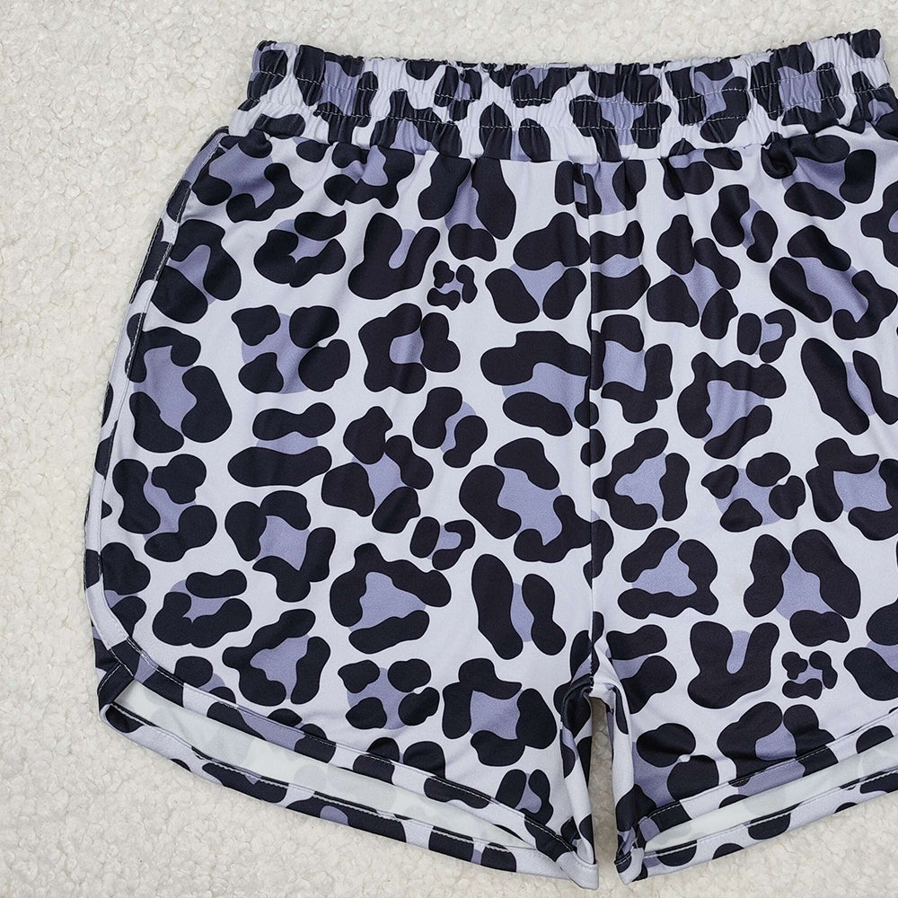 4.24 SS0385 RTS NO MOQ Black leopard elastic waist adult women summer shorts