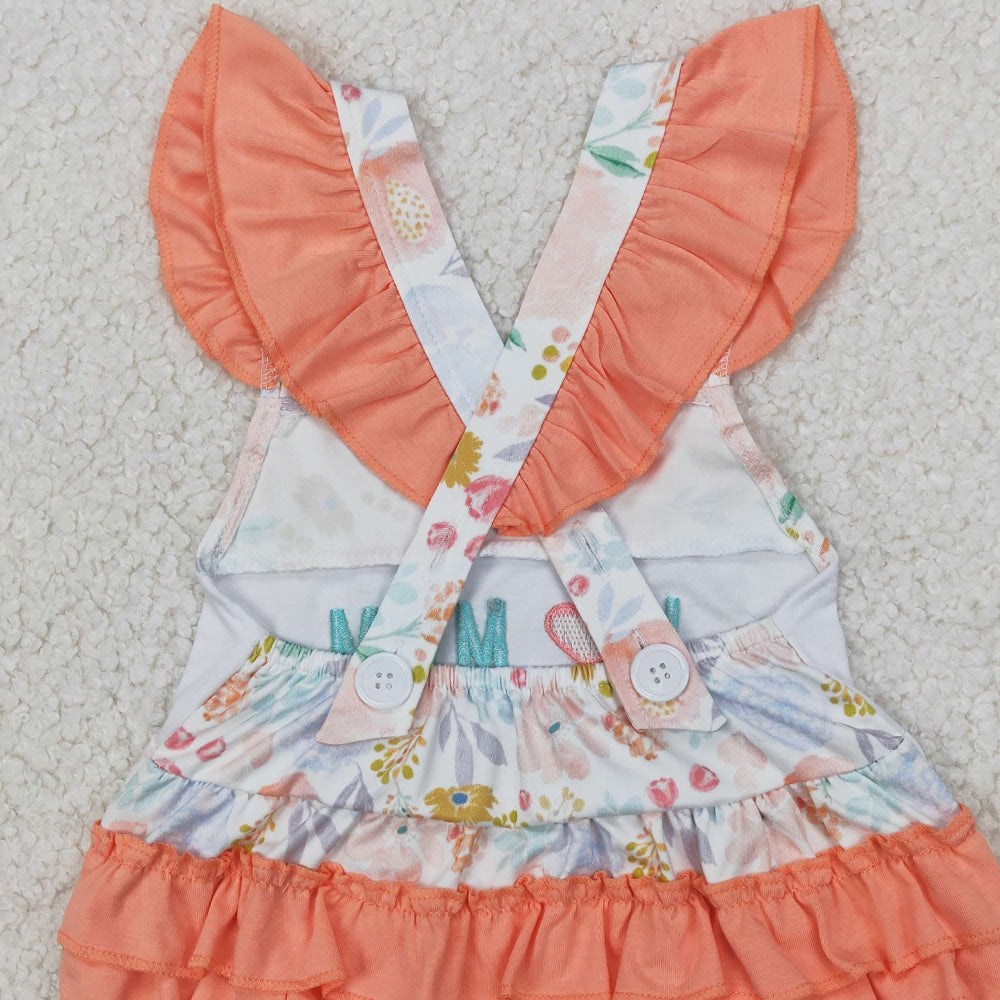 4.07 SR2948 RTS NO MOQ Baby Girls Summer Rompers I love Mom floral ruffle baby girls summer romper