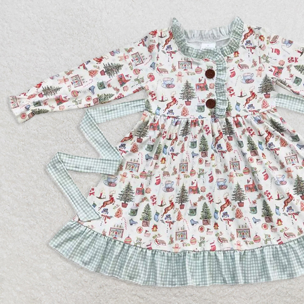 GLD0325 RTS NO MOQ Baby Girls Christmas Present Belt Ruffle Knee Length Dresses