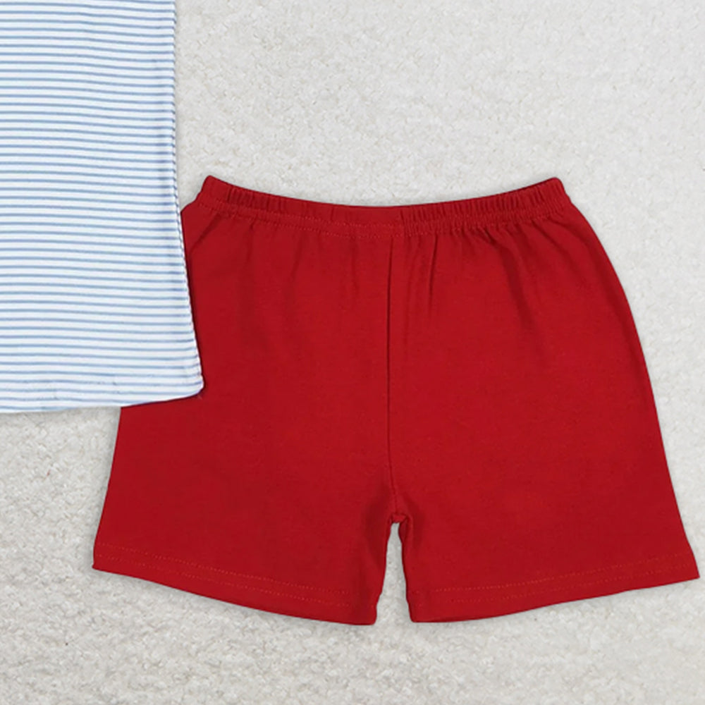 BSSO0649 RTS NO MOQ Baby Boys Summer Boys Outfits Baby Boys Blue Stripes Transpotation Shirt Shorts Clothes Sets