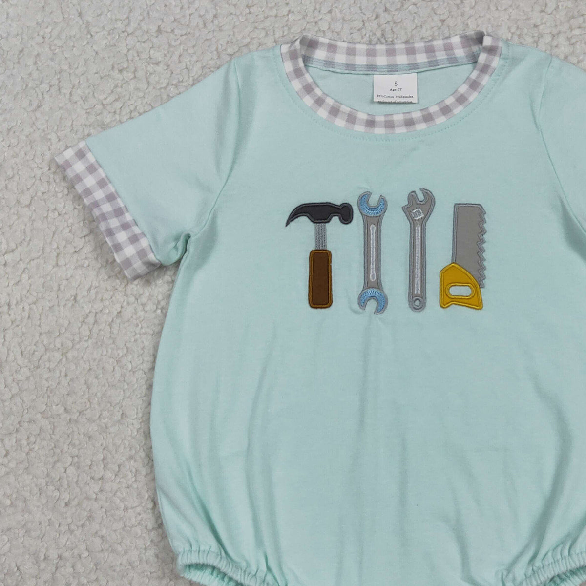 SR3541 RTS NO MOQ (In stock)Plaid short sleeves tools baby boy romper