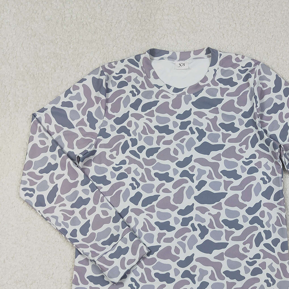 10.10 RTS NO MOQ (In stock)GT1127 Adult Women Light Grey Camo Long Sleeves Yoga Active Tee Shirts Top