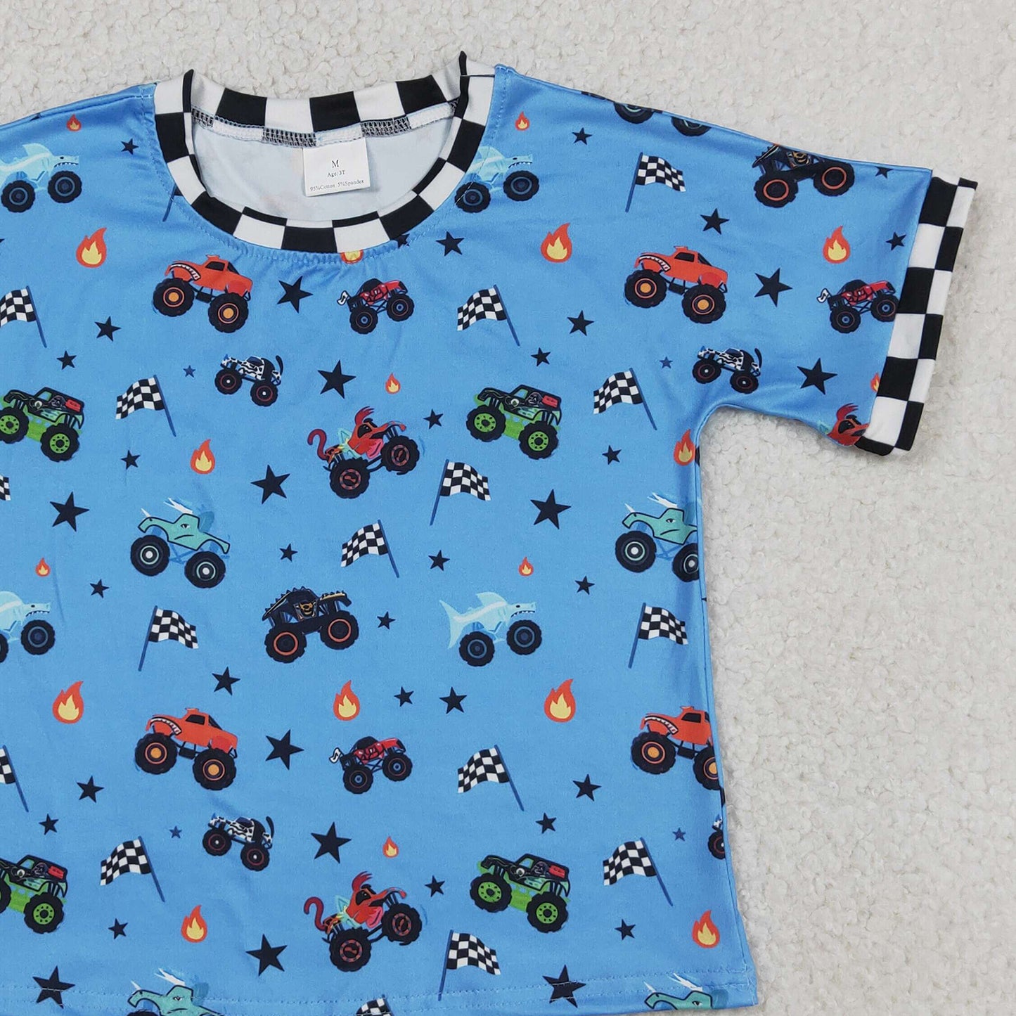 BT1496 RTS NO MOQ (In stock )Plaid short sleeves flag truck kids boys summer shirt