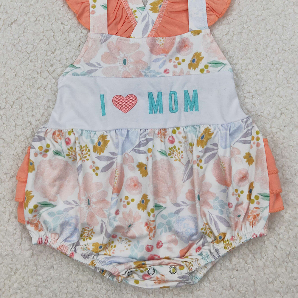 4.07 SR2948 RTS NO MOQ Baby Girls Summer Rompers I love Mom floral ruffle baby girls summer romper