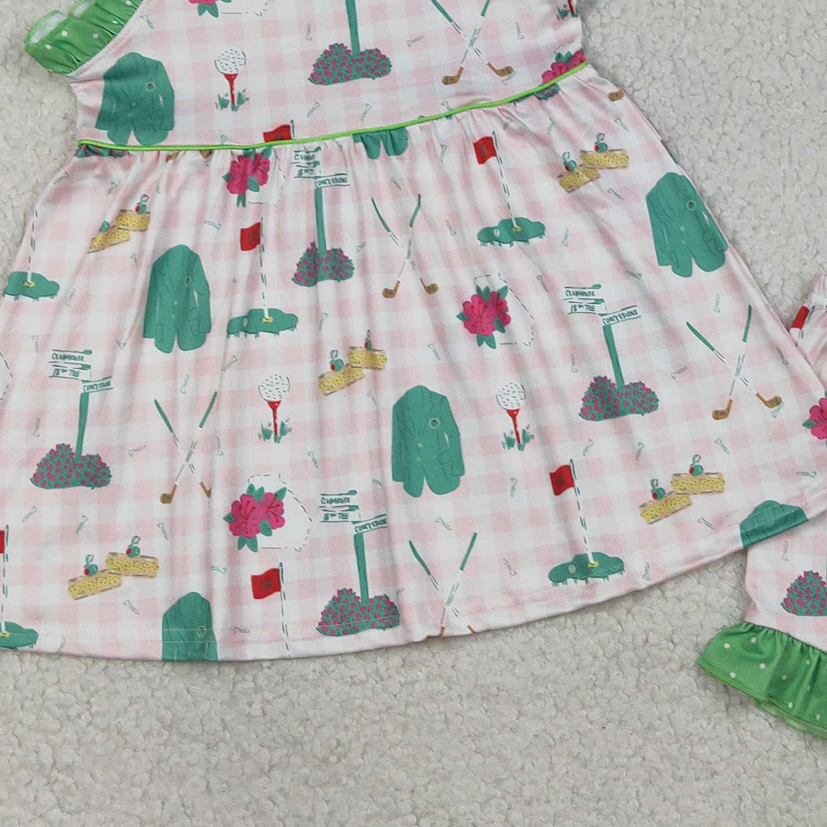 1.19 RTS NO MOQ (In stock)GSSO3099 Baby Girls Strap Pink Checked Golf Flags Tunic Ruffle Shorts Clothes Sets