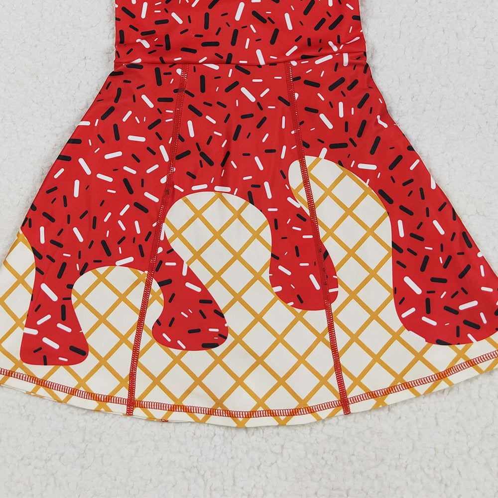 RTS NO MOQ (In stock)GSD2748 Baby Girls Summer Yoga Dress Baby Girls Red Drip Sleeveless Shorts Team Yoga Active Knee Length Dresses