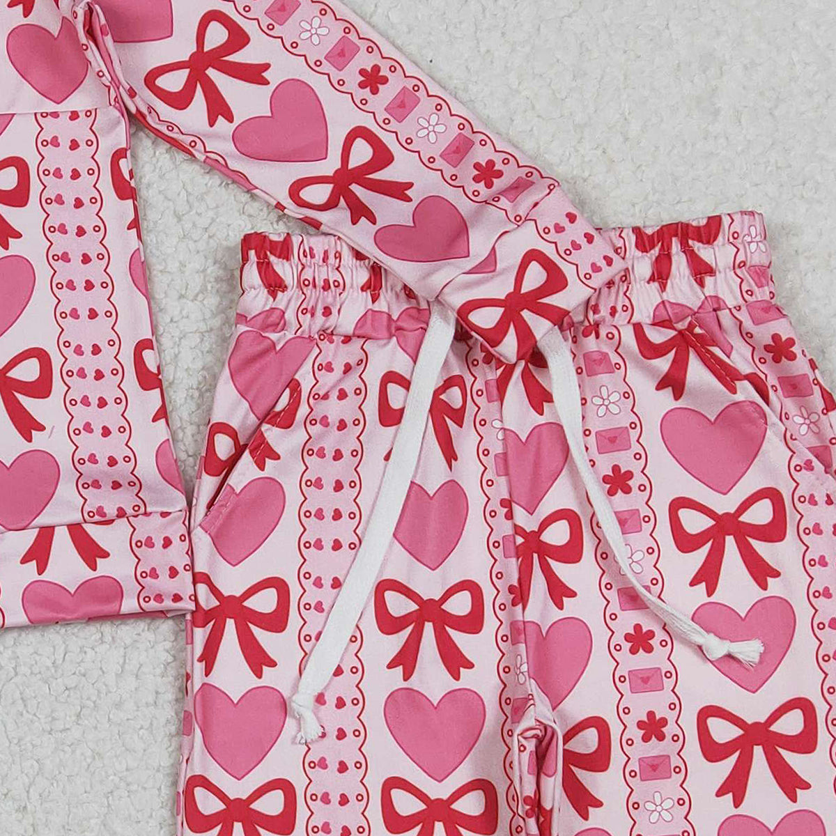 12.27 RTS NO MOQ (In stock)GLP3236 Baby Girls Bows Hearts Stripe Zipper Pullovers Jogger Valentines Clothes Sets