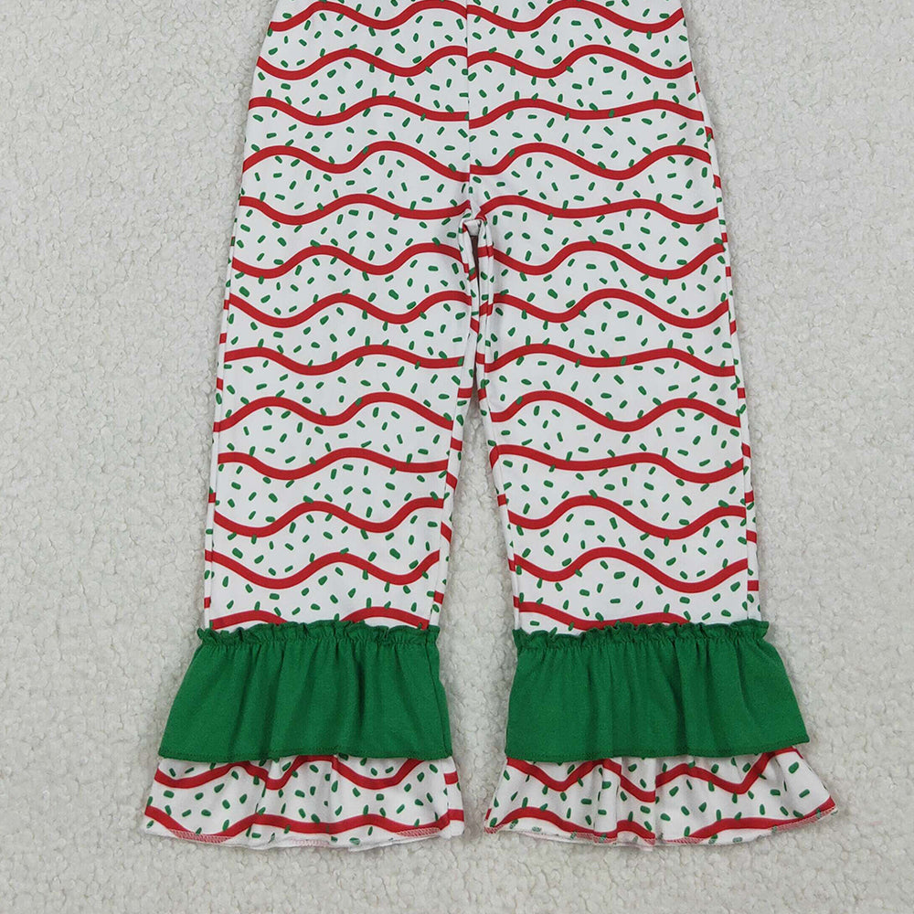 RTS NO MOQ (In stock)SR3178 Baby Girls Summer Jumpsuits Girls Green Ruffle Straps Christmas Tree Cake Jumpsuit
