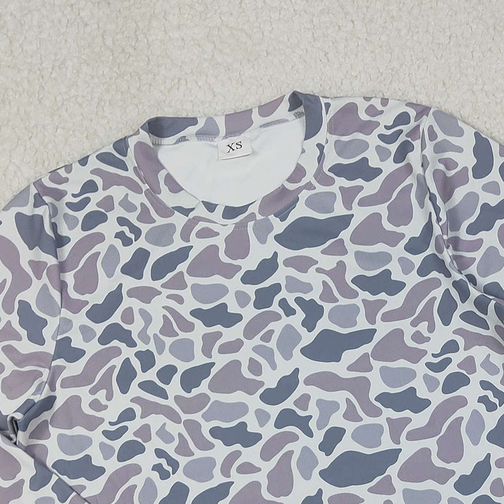 10.10 RTS NO MOQ (In stock)GT1127 Adult Women Light Grey Camo Long Sleeves Yoga Active Tee Shirts Top