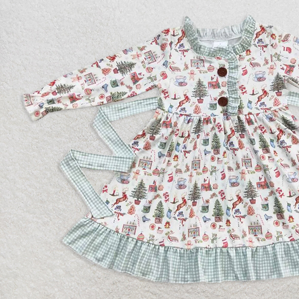 GLD0325 RTS NO MOQ Baby Girls Christmas Present Belt Ruffle Knee Length Dresses