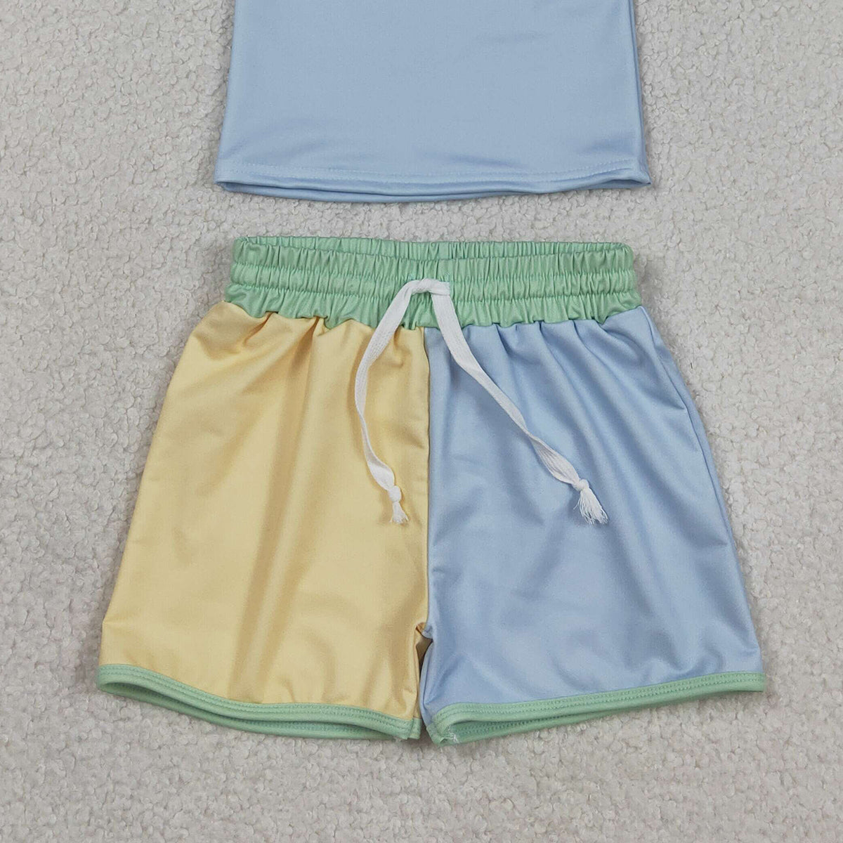 3.21 RTS NO MOQ (In stock)S0634 Kids Clothing for Baby Boys Long Sleeve Yellow Aqua Blue Shirts Top Shorts Swimsuits