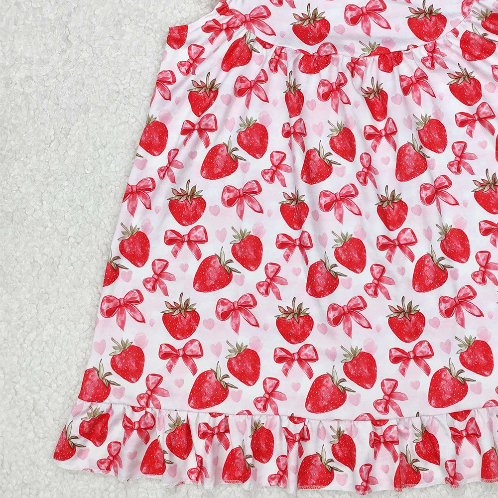 GSD1811Baby Girls Dress with Flutter Sleeves And Strawberry Bow Cute And Fashionable Kids Clothing for Girls
