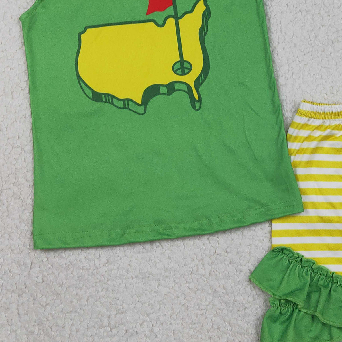 1.22 RTS NO MOQ (In stock)GSSO2867 Baby Girls Flutter Sleeve Green Golf Flags Top Ruffle Shorts Clothes Sets