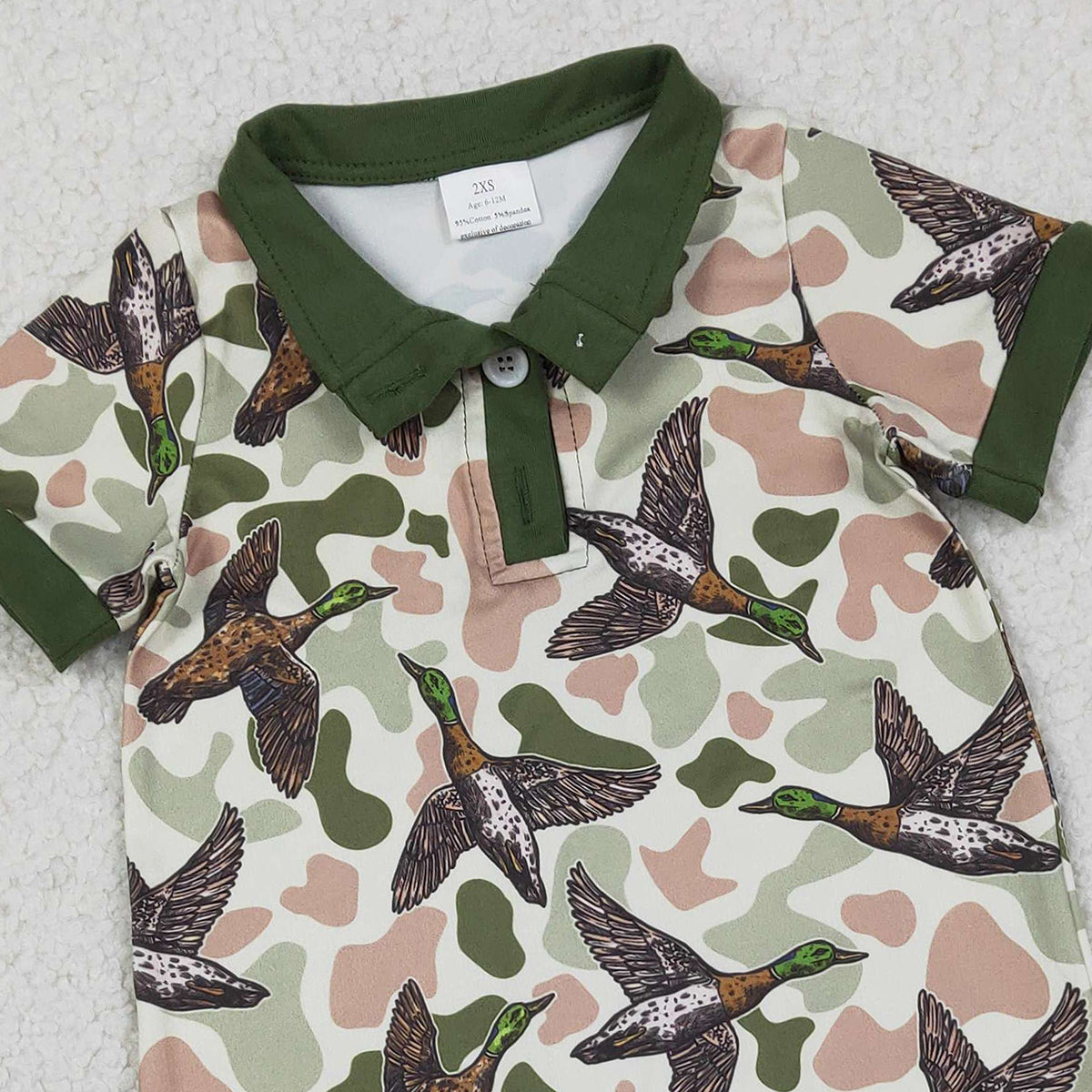 1.7 RTS NO MOQ (In stock)SR3634 Baby Boys Rompers Baby Boys Southern Hunting Ducks Camo Button Rompers