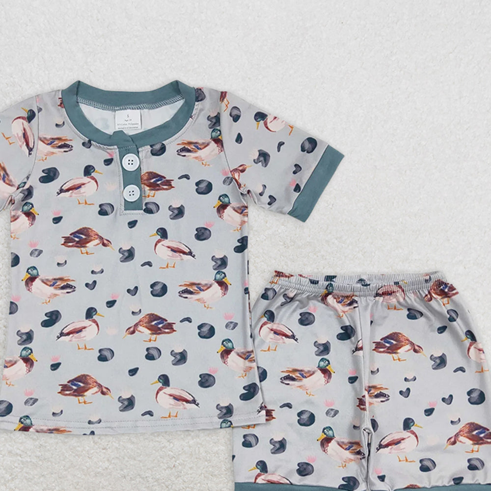 BSSO0282 RTS NO MOQ Baby Boys Summer Pajamas Outfits Baby Boys Duck Hunting Short Sleeve Tops Shorts Clothing Sets