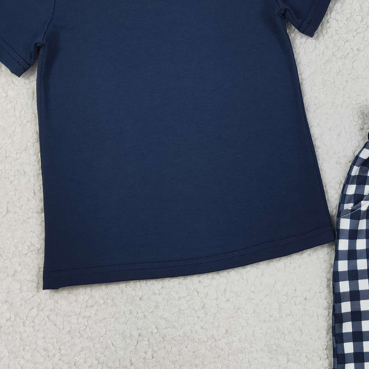 3.12 RTS NO MOQ (In stock)BSSO1882 Kids Clothing for Baby Boys Short Sleeve Navy Shirts Top Checked Pockets Short Clothes Sets