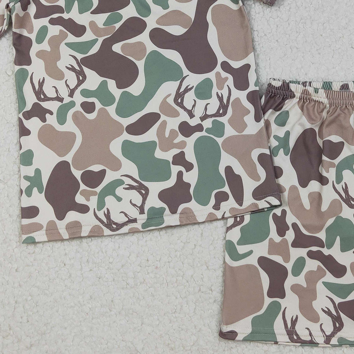 10.18 RTS NO MOQ (In stock)GSSO2708 Baby Boys Winter Outfits Baby Girls Green Brown Deer Camo Top Shorts Hunting Pajamas Sets