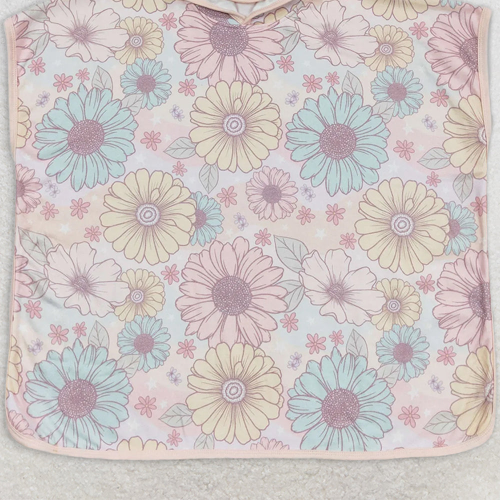 S0327 RTS NO MOQ Baby Kids Children Pink Flowers Terry Swim Towel Cover Ups